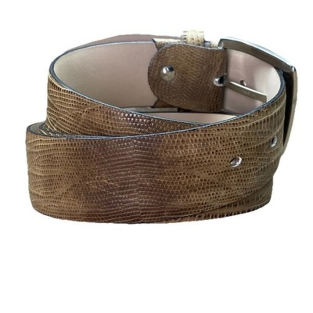 Giorgio Armani Tan Lizard-Embossed Leather Belt - Picture 2 of 10